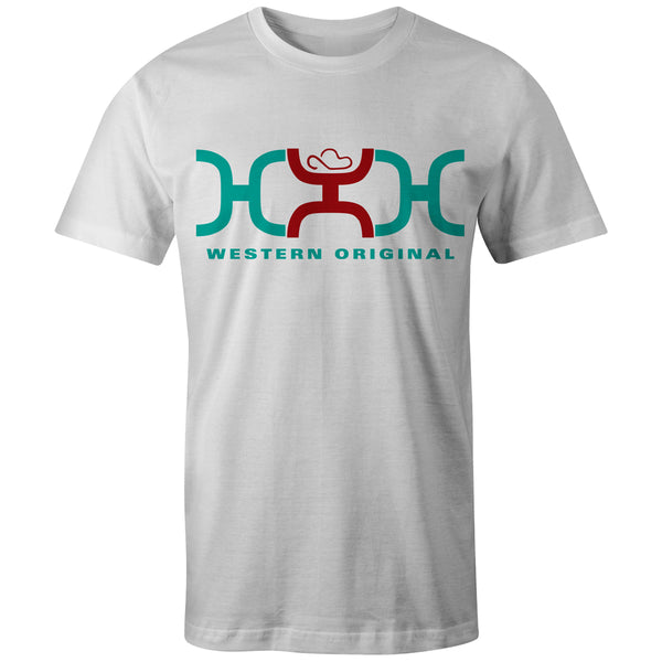 Loop white tee with red and turquoise logo block 