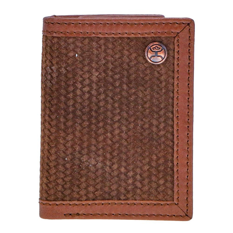 "Hooey Classic Roughout" Trifold Wallet  Brown Leather Basketweave Embossed Roughout