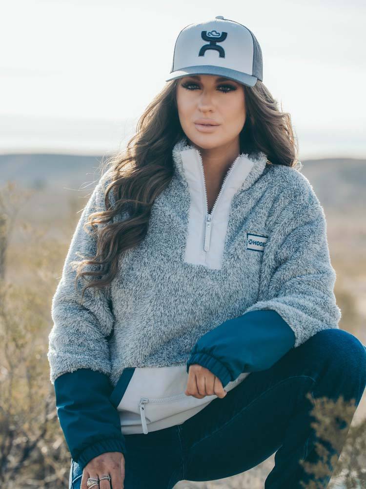 "Ladies Fleece Pullover" Grey w/Teal