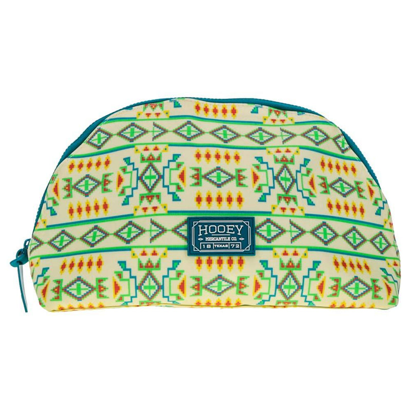 "Hooey Large Accessory Bag" Cream w/ Teal Print