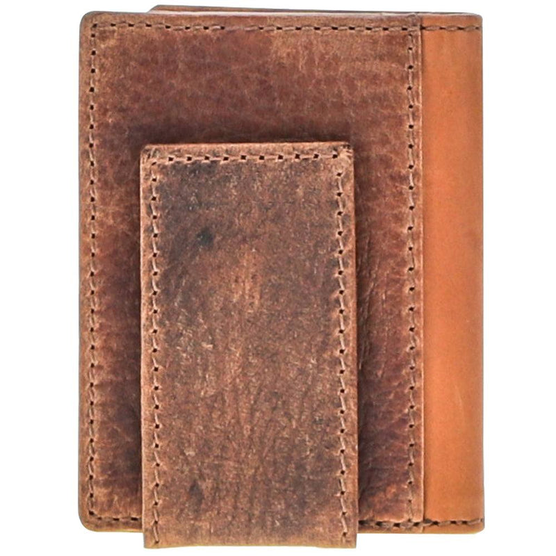 "Punchy Classic" Bifold Money Clip Brown /Tan Leather