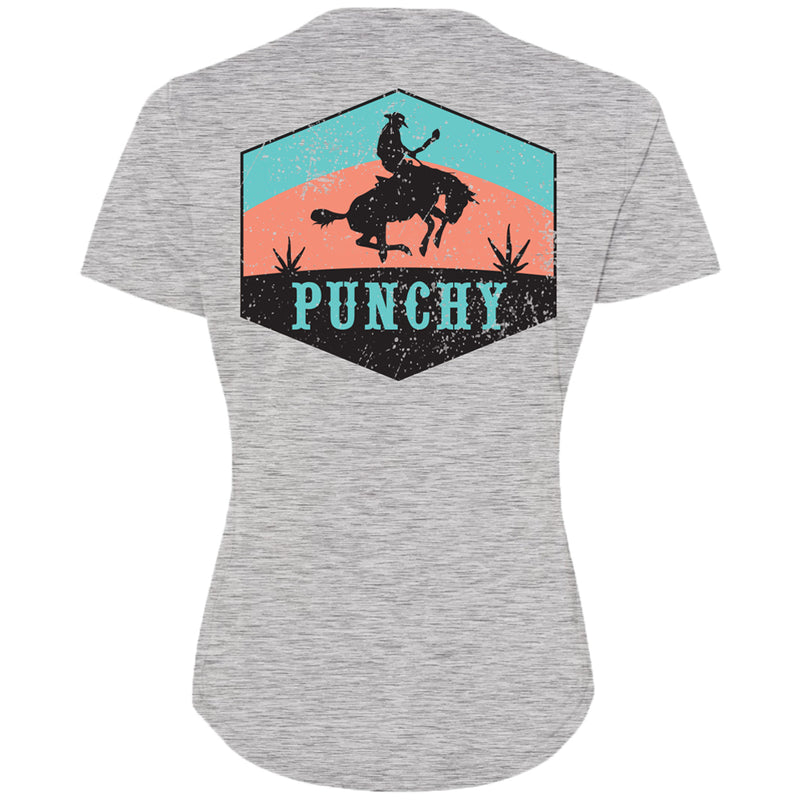 Ranchero grey tee with teal and orange logo