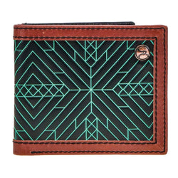 "Neon Moon" Bifold Roughy Wallet Black/Brown w/Turquoise Aztec