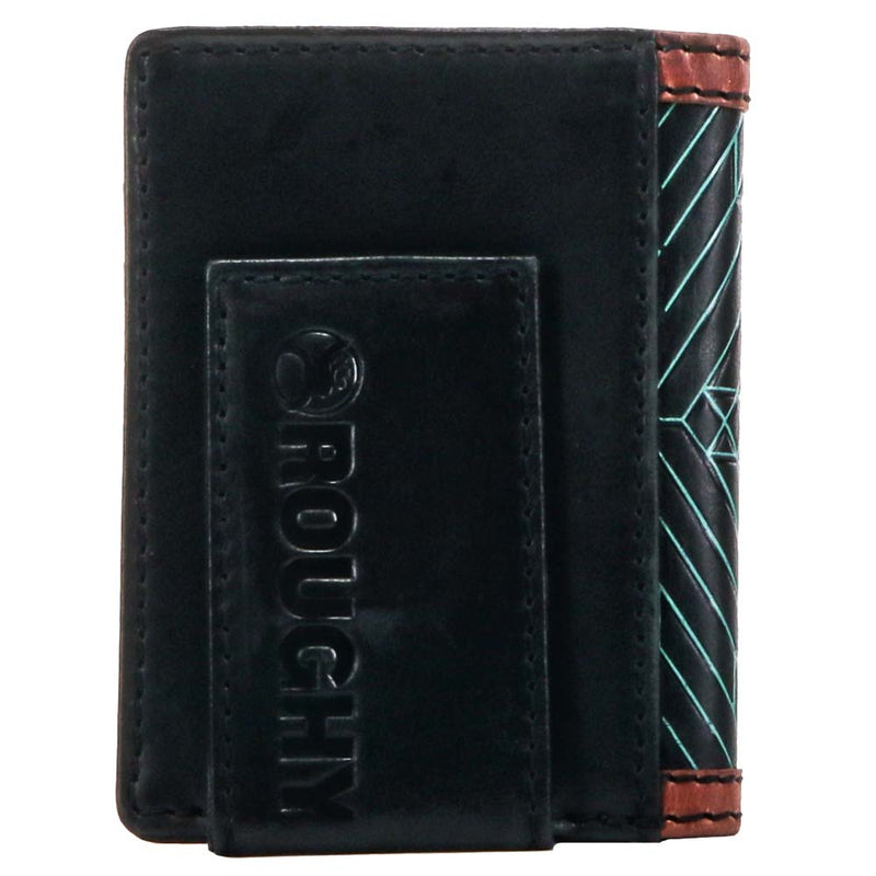 "Neon Moon" Roughy Bifold Money Clip Black/Brown w/Turquoise Aztec