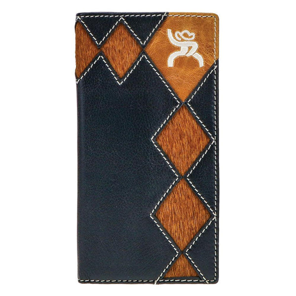 "Roughy Crazy Horse" Rodeo Wallet Black/Brown w/ Diamond Patchwork