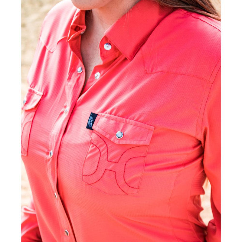 "Sol" Ladies Watermelon Long Sleeve Pearl Snap Shirt