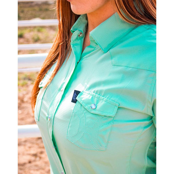 "Sol" Ladies Sea Foam Long Sleeve Pearl Snap Shirt