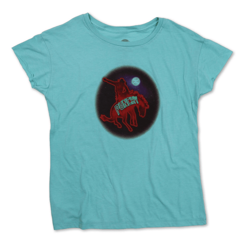 Moonlight Rides tee in teal with original artwork